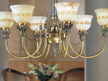 MILA 27089/6 - Antique Brass finish chandelier with alabaster by Possoni Illuminazione - view 3